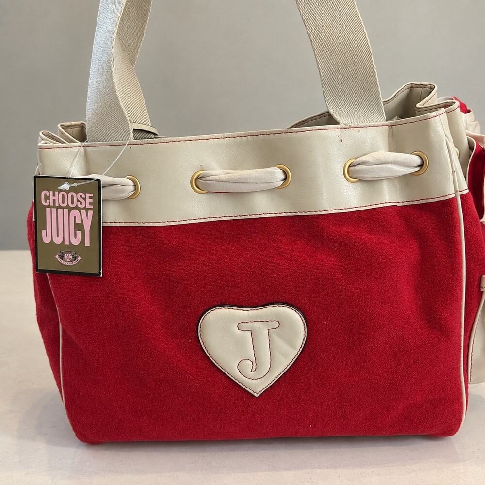 Rare Vintage Y2K Juicy Couture Red Velour Large Tote Bag NWT - Picture 4 of 8